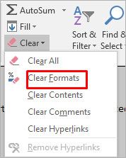 sélectionnez l'option d'effacement des formats